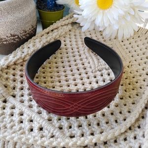Burgundy leather headband etched infinity pattern